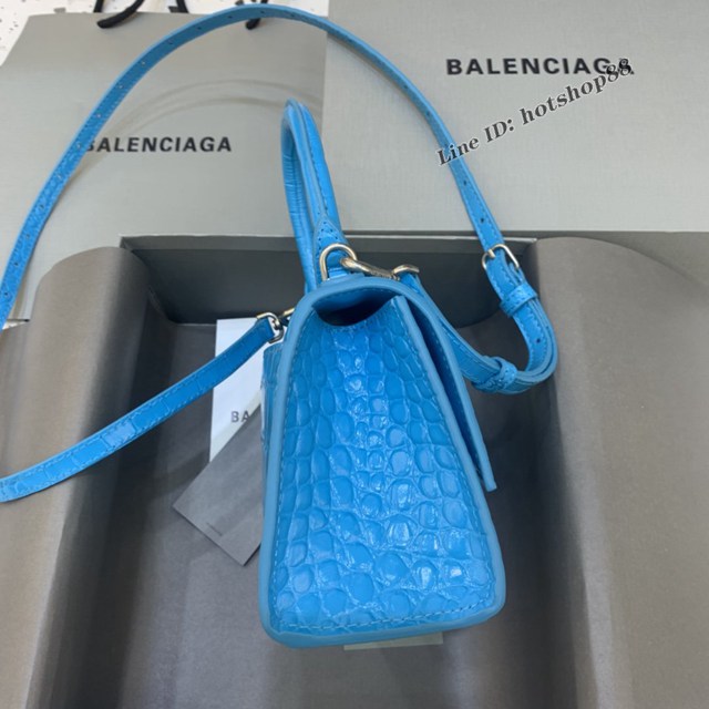 Balenciaga專櫃爆款mini號Hourglass手提肩背女包 巴黎世家亮藍色沙漏包 fyj1728